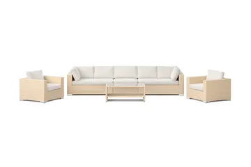 Bahamas utomhus soffgrupp 7-sits med två fåtöljer och bord med hylla - Beige - Products - Utemöbler & utemiljö - Loungemöbler - Loungeset & loungegrupp