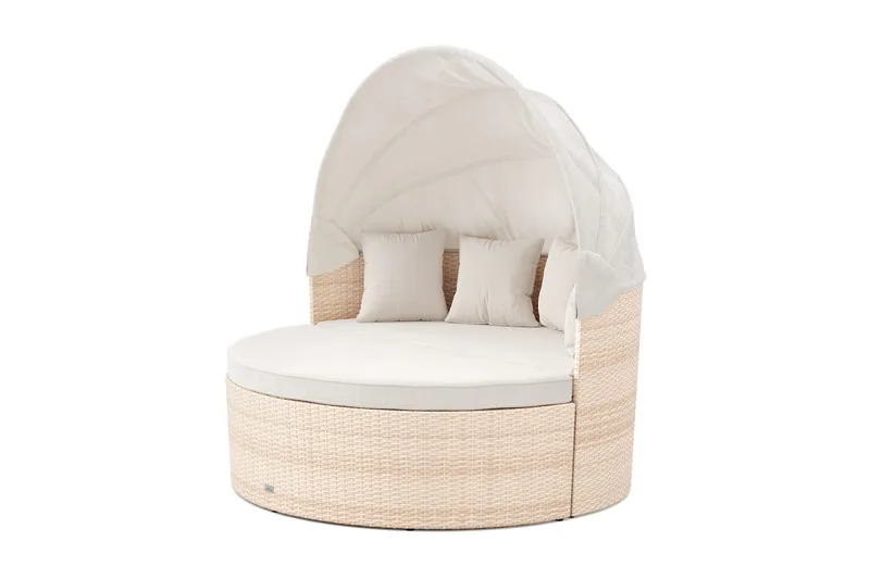 Florens Rund dubbel Solsäng med tak - Soffbord med glasskiva i konstrotting - Beige - Products - Utemöbler & utemiljö - Loungemöbler - Solbädd
