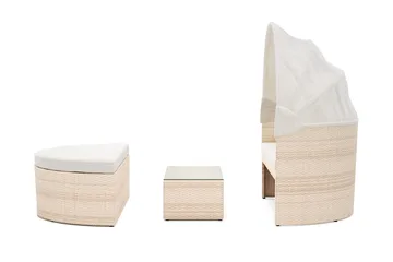 Florens Rund dubbel Solsäng med tak - Soffbord med glasskiva i konstrotting - Beige - Products - Utemöbler & utemiljö - Loungemöbler - Solbädd