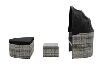 Florens Rund dubbel Solsäng med tak - Soffbord med glasskiva i konstrotting - Grå - Products - Utemöbler & utemiljö - Loungemöbler - Solbädd