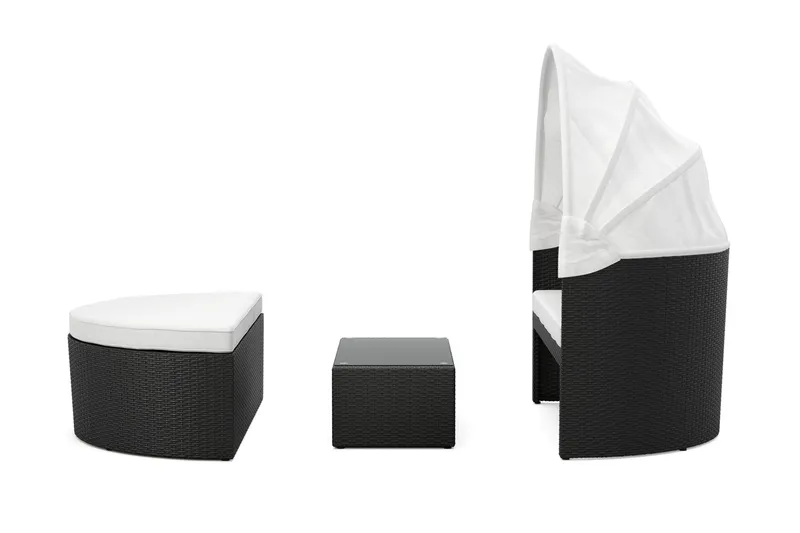 Florens Rund dubbel Solsäng med tak - Soffbord med glasskiva i konstrotting - Svart - Products - Utemöbler & utemiljö - Loungemöbler - Solbädd