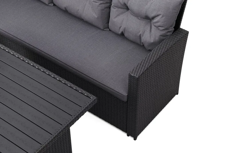 James 5-sits Vänstervänd Loungegrupp Utomhus – Soffgrupp med mörgrå dynor och bord i konstrotting - Grå - Products - Utemöbler & utemiljö - Loungemöbler - Loungeset & loungegrupp