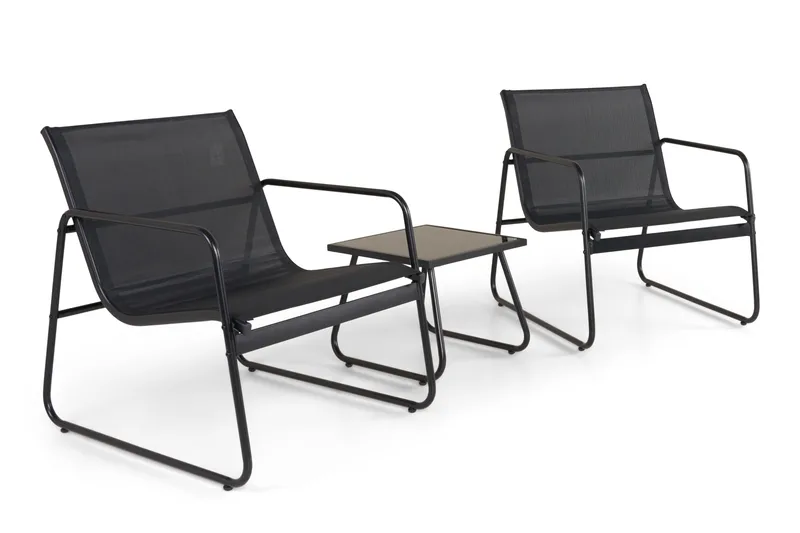 Pelanda Caféset Utomhus - Bord med frostad glasskiva och fåtöljer i stål - Svart - Products - Utemöbler & utemiljö - Loungemöbler - Loungeset & loungegrupp
