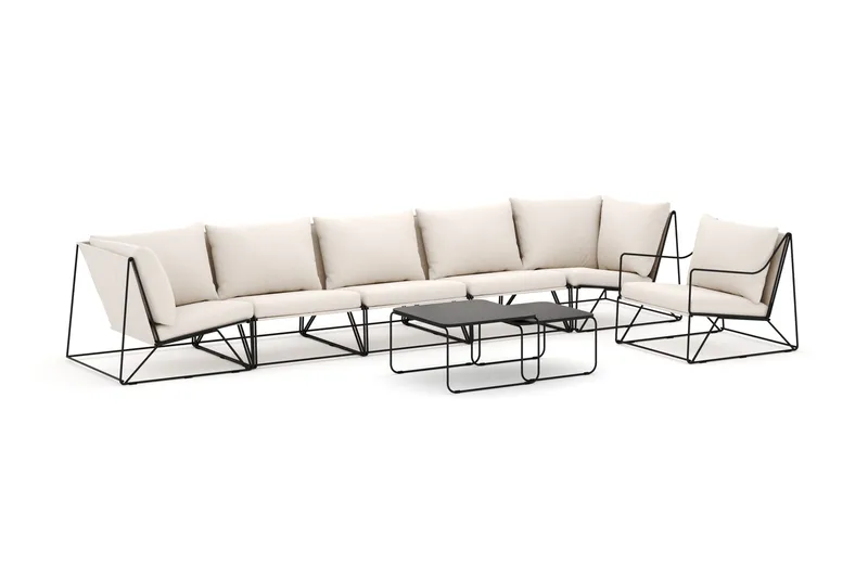 Usteryd utomhus rak 6-sits soffa med fåtölj - Svart/Beige - Products - Utemöbler & utemiljö - Loungemöbler - Loungeset & loungegrupp