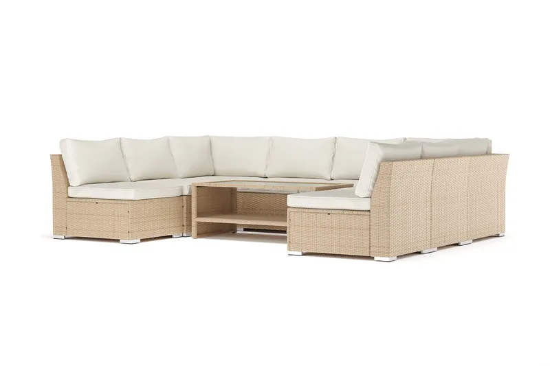 Wisconsin utomhus U-soffa 8-sits med öppet avslut, Beige