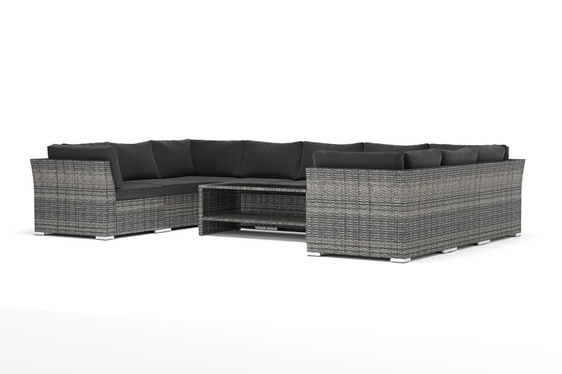 Wisconsin utomhus U-soffa 9-sits med stängt avslut, Grå