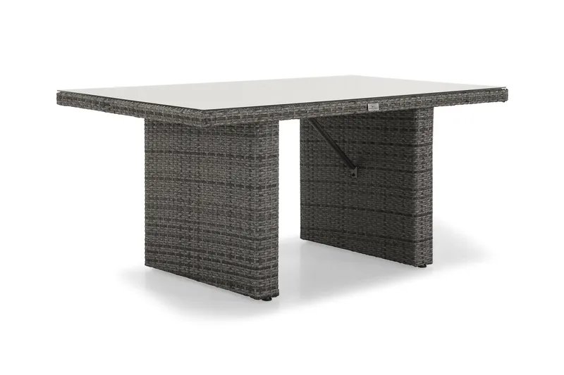 James Utebord 85x145 cm – Matbord utomhus i konstrotting med bordsskiva i Glas, Grå / Vit