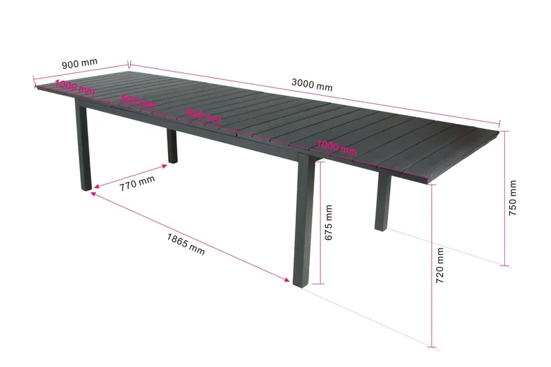 Tunis Rektangulärt Stort Förlängningsbart Matbord utomhus 205/305x90 cm i metall plast - Svart - Products - Utemöbler & utemiljö - Utebord & trädgårdsbord - Matbord utomhus