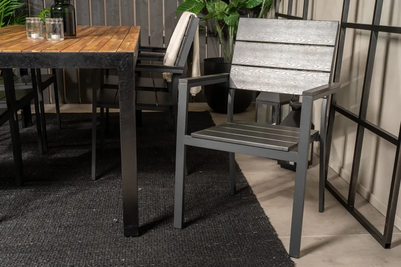 Bois Matgrupp Utomhus 200cm + 6 Levels Stapelbara Matstolar - Svart - Products - Utemöbler & utemiljö - Utegrupp - Matgrupp utomhus