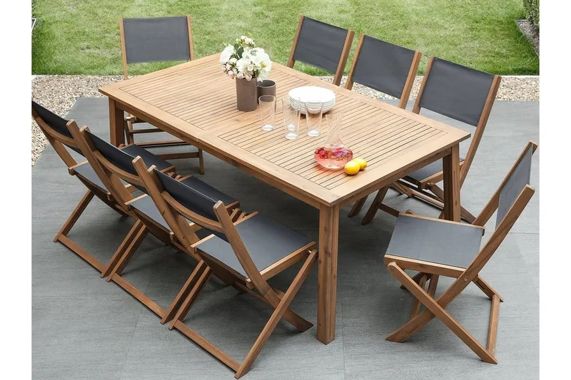 Cesana Trädgårdsmöbelset Med Utebord+8 Utestolar, Trä/Natur