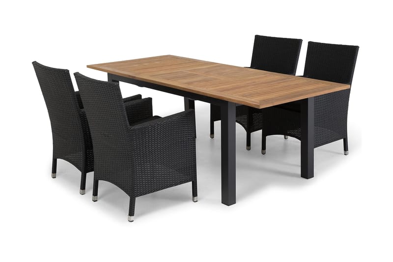 Las Vegas Matgrupp Utomhus 152-210 + 4 Thor Fåtölj - Svart/Teak - Products - Utemöbler & utemiljö - Utegrupp - Matgrupp utomhus
