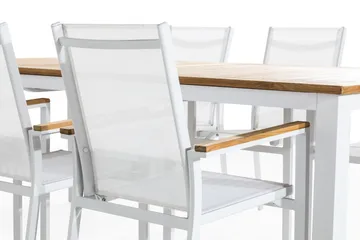 Las Vegas Matgrupp Utomhus 220-280x100 + 6 Stapelstolar - Teak/Vit - Products - Utemöbler & utemiljö - Utegrupp - Matgrupp utomhus