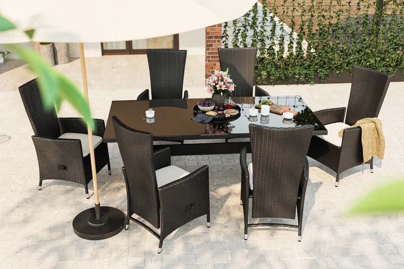 Majestic Matgrupp Utomhus 210 + 6 Jenny Ställbar Fåtölj - Svart - Products - Utemöbler & utemiljö - Utegrupp - Matgrupp utomhus