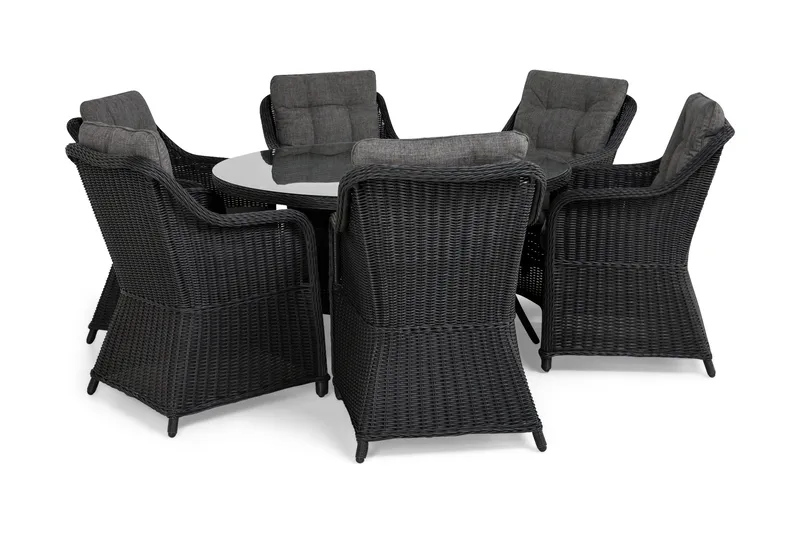 Marcus Matgrupp 140 Rund + 6 Fåtöljer m Dyna - Svart - Products - Utemöbler & utemiljö - Utegrupp - Matgrupp utomhus