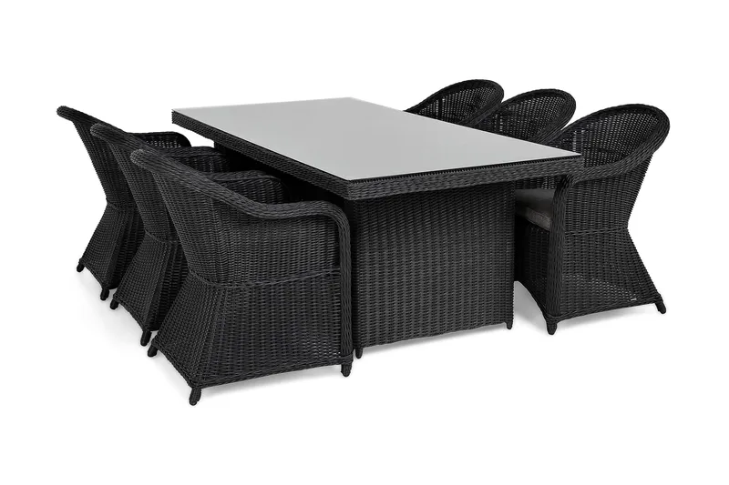 Marcus Matgrupp Utomhus 200 + 6 Light Fåtöljer m Dyna - Svart - Products - Utemöbler & utemiljö - Utegrupp - Matgrupp utomhus