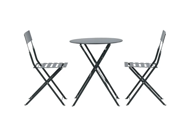 Marseille Caféset Rund Ø60 cm + 2 Matstolar Utomhus, Mörkgrå