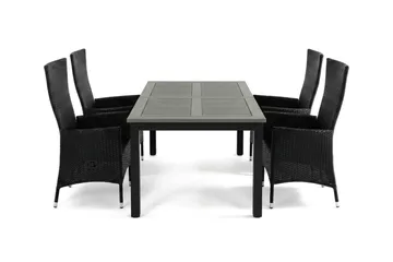 Monaco förlängningsbar matgrupp utomhus inkl. iläggskiva 150-250 cm med 4 Jenny ställbar matstol - Svart/Grå - Products - Utemöbler & utemiljö - Utegrupp - Matgrupp utomhus