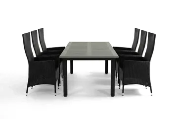 Monaco förlängningsbar matgrupp utomhus inkl. iläggskiva 150-250 cm med 6 Jenny ställbar matstol - Svart/Grå - Products - Utemöbler & utemiljö - Utegrupp - Matgrupp utomhus