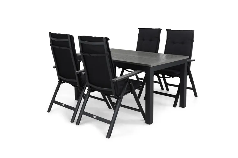 Monaco Matgrupp Utomhus 152-210 + 4 Maggie Positionsstol m Dyna, Svart/Svart/Grå/Grå