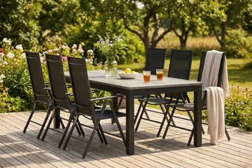 Monaco utomhus matgrupp förlängningsbart 210/310x90 med 6 Maggie positionsstolar - Svart/Grå - Products - Utemöbler & utemiljö - Utegrupp - Matgrupp utomhus