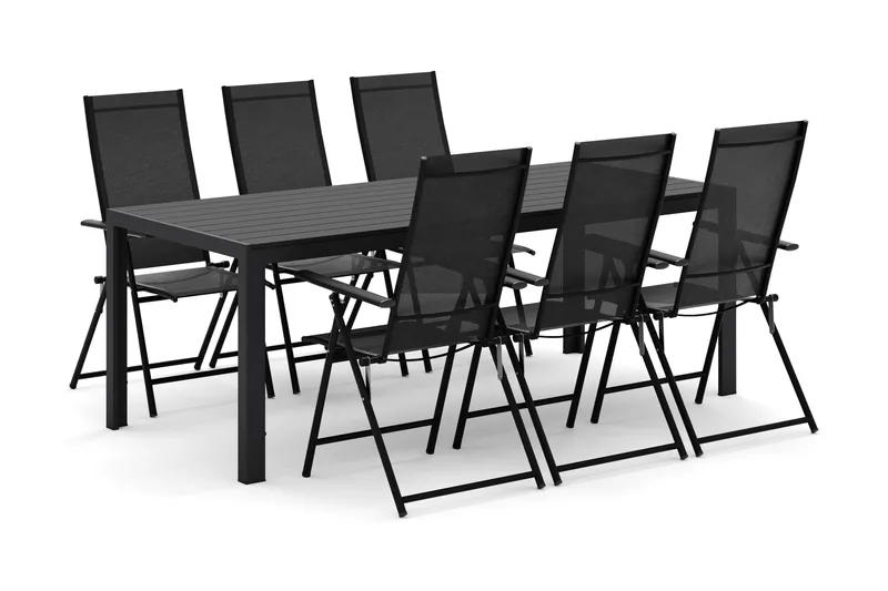 Siri Matbord 205 cm med 6 Sanna Matstolar, Svart