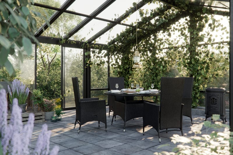 Thor Matgrupp Ø140 + 6 Jenny Ställbar Fåtölj m Dyna - Svart/Svart/Svart - Products - Utemöbler & utemiljö - Utegrupp - Matgrupp utomhus