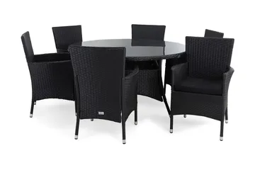Thor Matgrupp Ø140 + 6 Thor Fåtölj m Dyna - Svart/Svart/Svart - Products - Utemöbler & utemiljö - Utegrupp - Matgrupp utomhus