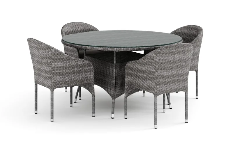 Thor utomhus rund matgrupp 140 cm med 4 Thor fåtöljer - Grå - Products - Utemöbler & utemiljö - Utegrupp - Matgrupp utomhus