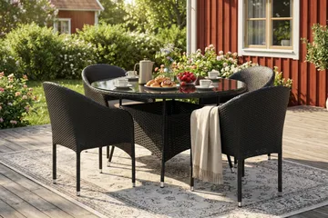 Thor utomhus rund matgrupp 140 cm med 4 Thor fåtöljer - Svart - Products - Utemöbler & utemiljö - Utegrupp - Matgrupp utomhus