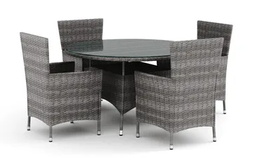 Thor utomhus rund matgrupp 140 cm med 4 Thor utefåtöljer - Grå - Products - Utemöbler & utemiljö - Utegrupp - Matgrupp utomhus