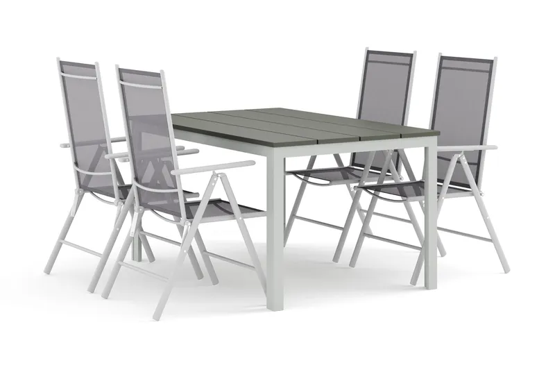 Tunis utomhus matgrupp 140x90 cm med 4 Maggie positionsstolar - Vit/Grå - Products - Utemöbler & utemiljö - Utegrupp - Matgrupp utomhus