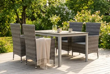 Tunis utomhus matgrupp 140x90 cm med 4 Thor utefåtöljer - Vit/Grå - Products - Utemöbler & utemiljö - Utegrupp - Matgrupp utomhus