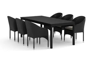 Tunis utomhus matgrupp förlängningsbart 205/305x90 cm med 6 Thor fåtöljer - Svart/Svart - Products - Utemöbler & utemiljö - Utegrupp - Matgrupp utomhus